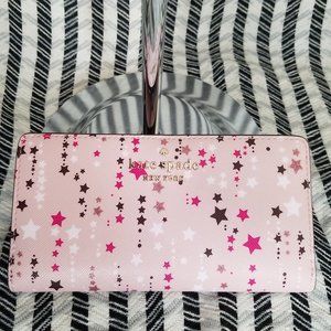 MAKE AN OFFER NWT Kate Spade Staci Twinkle Printed Large Slim Bifold Wallet Pink